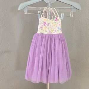 Girls Lavender Floral Halter Tulle Dress